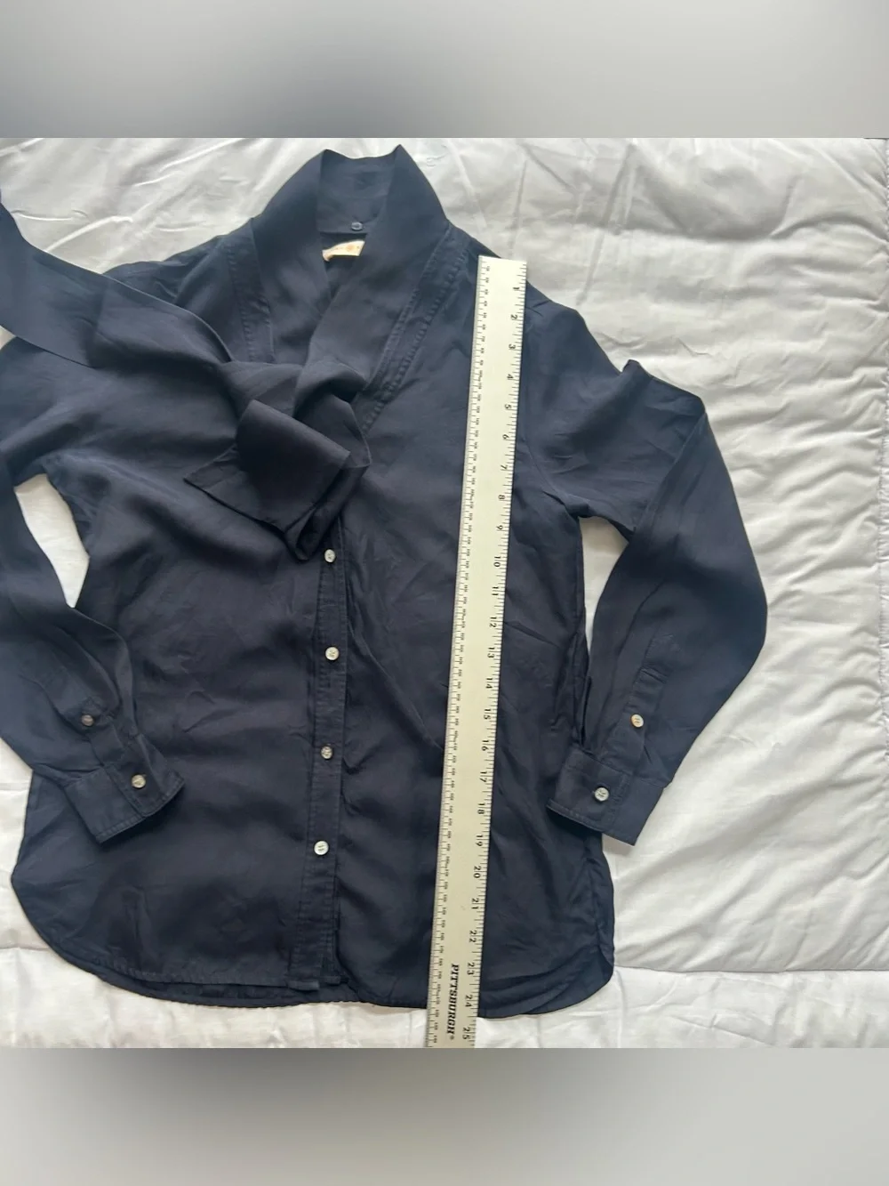Tory Burch Navy Silk Long-Sleeve Blouse with Neck Tie size 0
